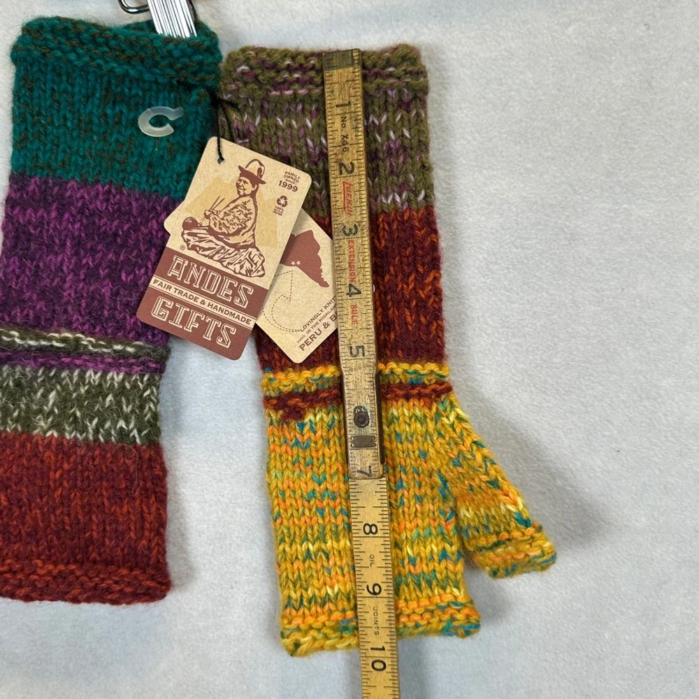 Andes Gifts Handmade Fair Trade Knit Fingerless Gloves Mismatched Multicolor